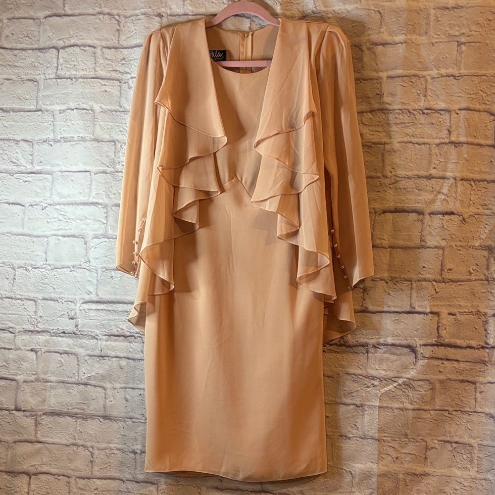 🔵VINTAGE Ursula of Switzerland Apricot Layered Long Button Sleeve Dress